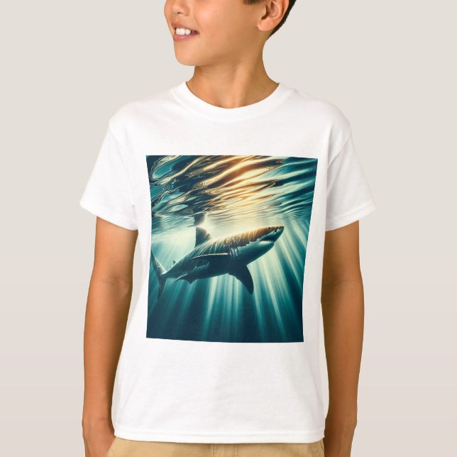 Shark in the deep blue sea & sunlight T-Shirt (Front)