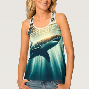 Shark in the deep blue sea & sunlight tank top