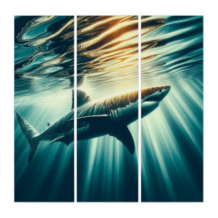 Shark in the deep blue sea & sunlight triptych