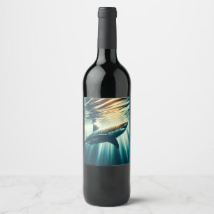 Shark in the deep blue sea & sunlight wine label