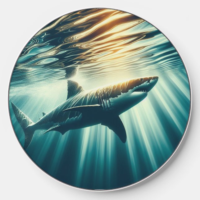 Shark in the deep blue sea & sunlight wireless charger  (Front)