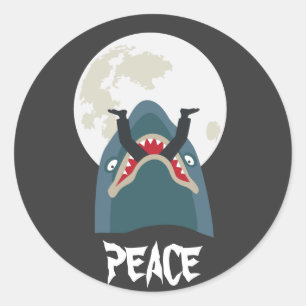 Shark in the moon night classic round sticker