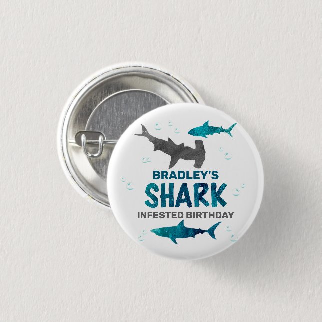 Shark Infested Any Age Birthday Party Button (Front & Back)