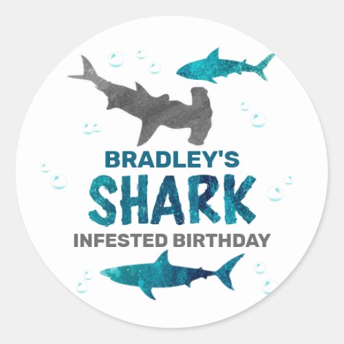 Shark Infested Any Age Birthday Party Classic Round Sticker