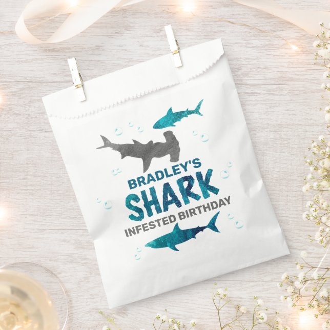 Shark Infested Any Age Birthday Party Favor Bag (Clipped)