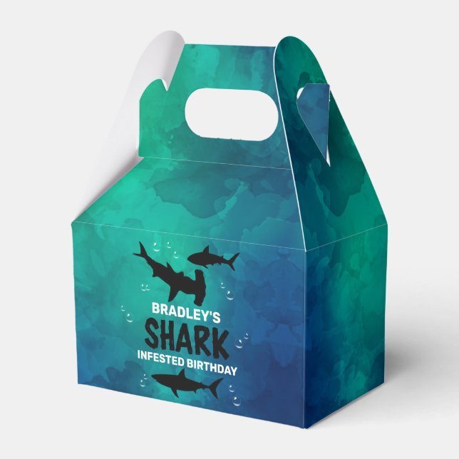 Shark Infested Any Age Birthday Party Favor Box (Front Side)