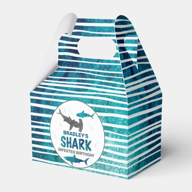 Shark Infested Any Age Birthday Party Favor Boxes (Front Side)