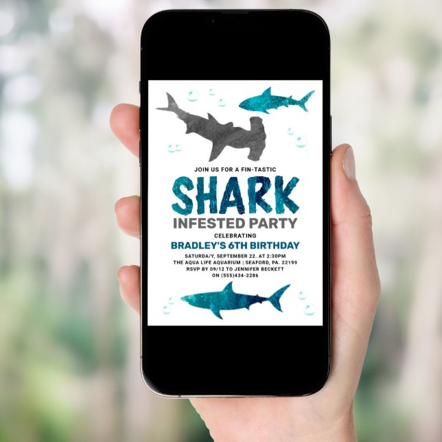 Shark Infested Any Age Birthday Party Invitation (Front Digital)