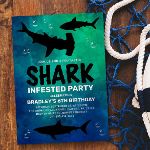 Shark Infested Any Age Birthday Party Real Foil Invitation