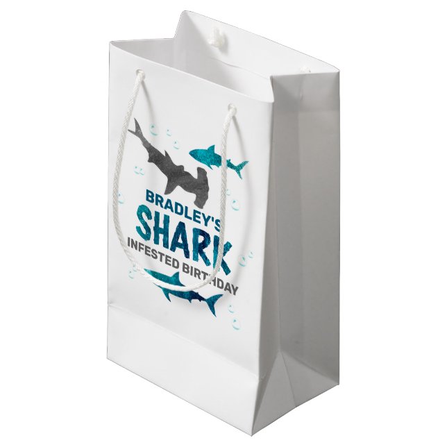 Shark Infested Any Age Birthday Party Small Gift Bag (Front Angled)
