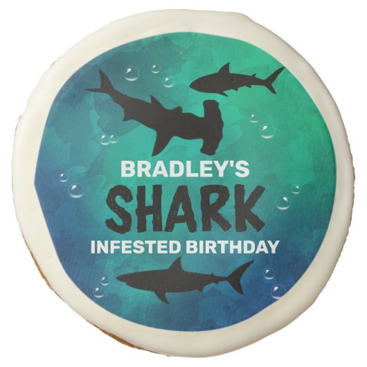 Shark Infested Any Age Birthday Party Sugar Cookie (Front)
