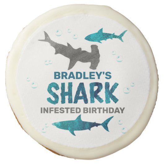 Shark Infested Any Age Birthday Party Sugar Cookie (Front)