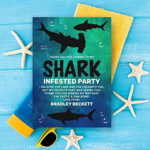 Shark Infested Any Age Birthday Party Thank You Card