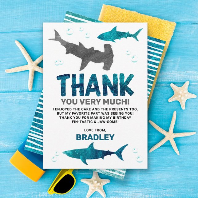 Shark Infested Any Age Birthday Party Thank You Card (Creator Uploaded)