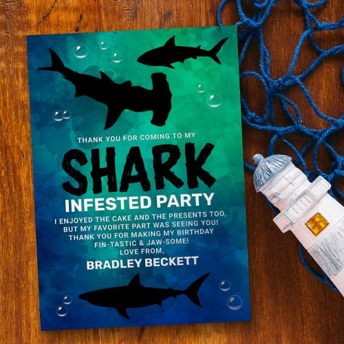 Shark Infested Any Age Birthday Party Thank You Foil Invitation