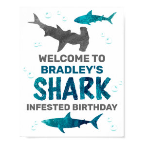 Shark Infested Any Age Birthday Party Welcome Sign