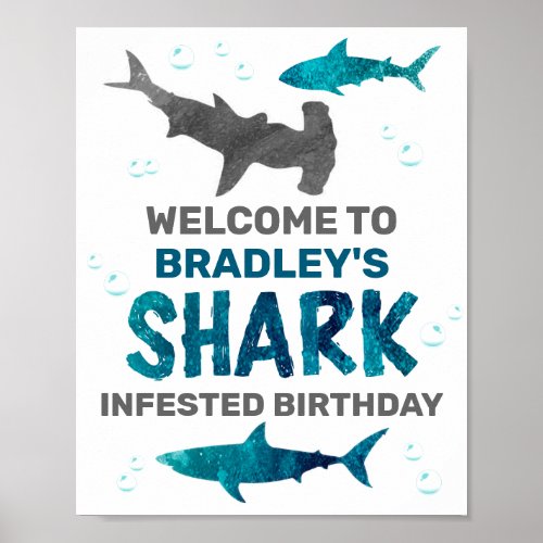 Shark Infested Any Age Birthday Party Welcome Sign