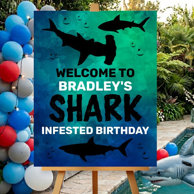 Shark Infested Any Age Birthday Party Welcome Sign (Creator Uploaded)