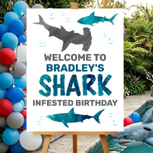 Shark Infested Any Age Birthday Party Welcome Sign