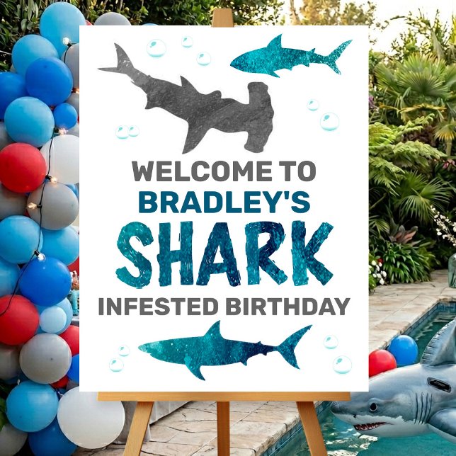 Shark Infested Any Age Birthday Party Welcome Sign (Creator Uploaded)