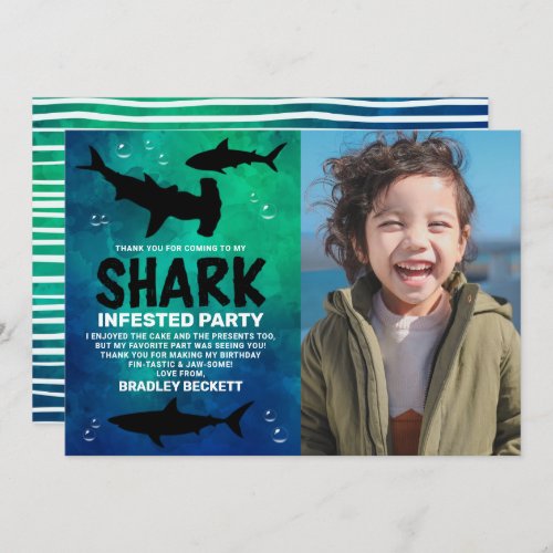 Shark Infested Any Age Birthday Photo Thank You Card