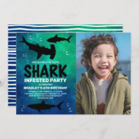 Shark Infested Any Age Photo Birthday Party Invitation