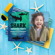 Shark Infested Any Age Photo Birthday Party Invitation