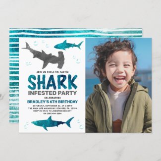 Shark Infested Any Age Photo Birthday Party Invitation
