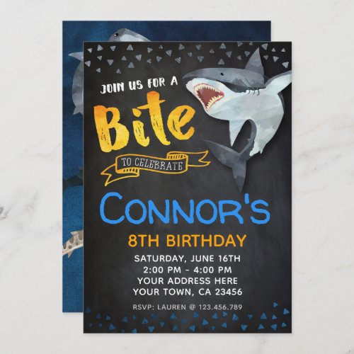 Shark Invitation Pool Birthday Party Chalkboard Invitation