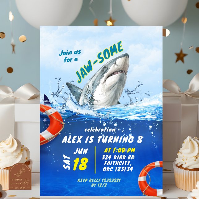 Shark Jawsome Boy Birthday party  Invitation (Creator Uploaded)