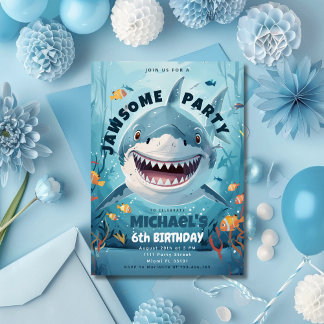 Shark Jawsome Party Boys Under the Sea Birthday Invitation