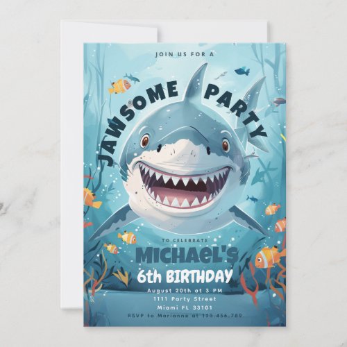 Shark Jawsome Party Boys Under the Sea Birthday Invitation