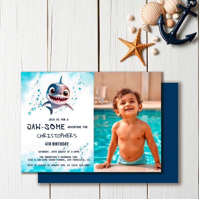 Shark Jawsome Under The Sea Birthday Party Photo Invitation (Creator Uploaded)