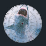 Shark jump dartboard<br><div class="desc">A shark jumping in the ocean on this dartboard dart board</div>