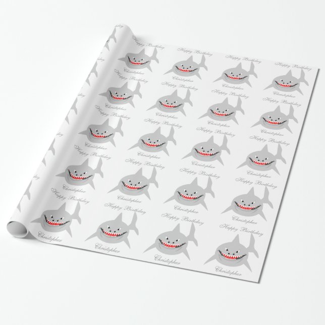 Shark Just Add Name Birthday Wrapping Paper (Unrolled)