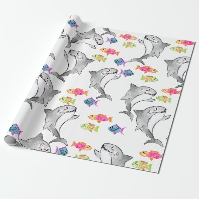 Shark kid theme wrapping paper (Unrolled)