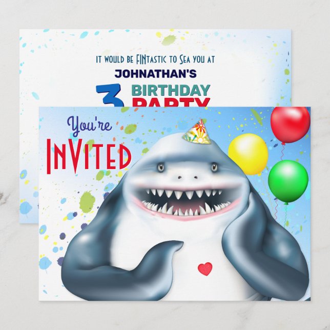Shark Kids Birthday Invitation (Front/Back)