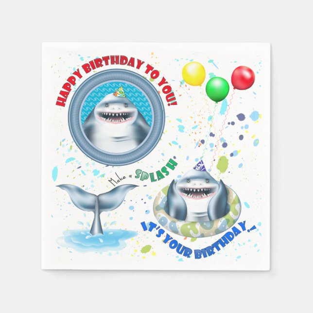 Shark Kids Birthday Party Napkins (Front)