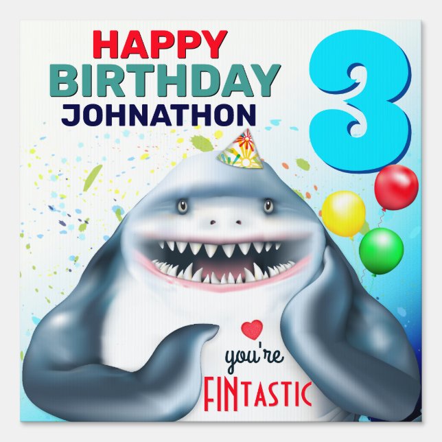 Shark Kids Birthday Party Sign (Front)