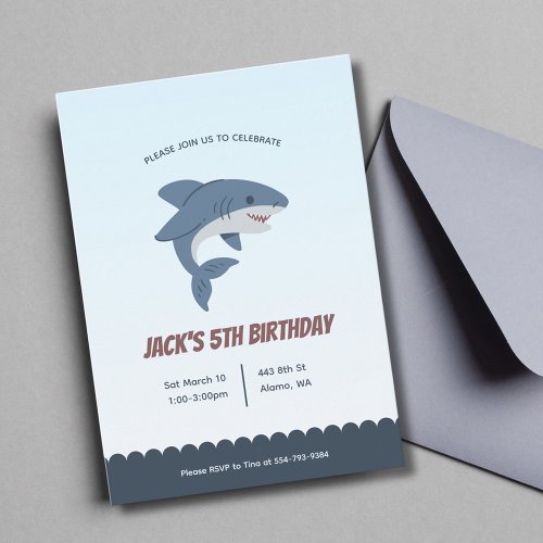 Shark Kids Boy Birthday Party Invitation 