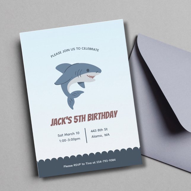Shark Kids Boy Birthday Party Invitation  (Creator Uploaded)