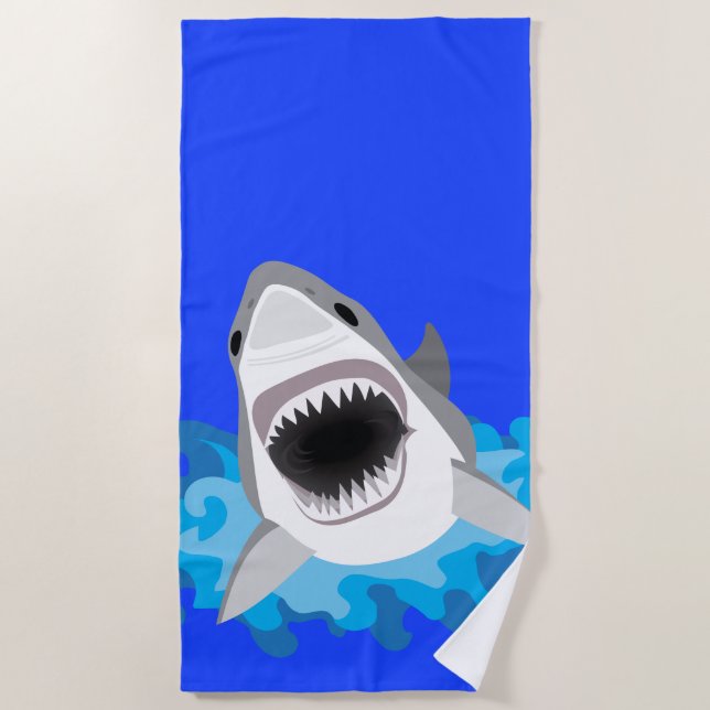 Shark Leaps from the Waves Scuba Diver Beach Towel (Front)