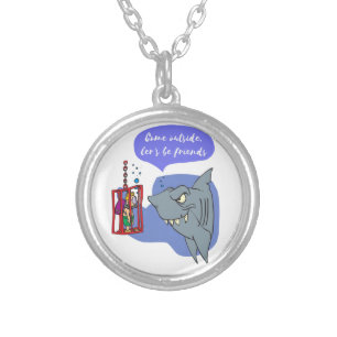 shark, let's be friends silver plated necklace