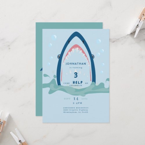 Shark Lets Chomp Kids Birthday Party Invitation