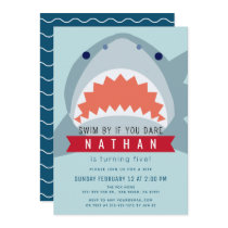 Shark Light Blue Pool Boy Birthday Invitation