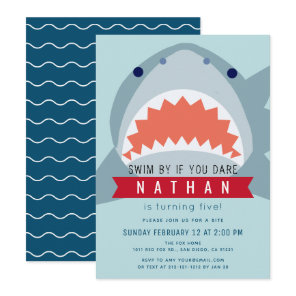Shark Light Blue Pool Boy Birthday Invitation