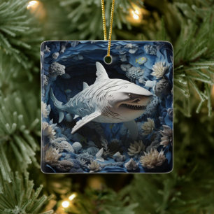 Shark Lover Gift Christmas Ceramic Ornament