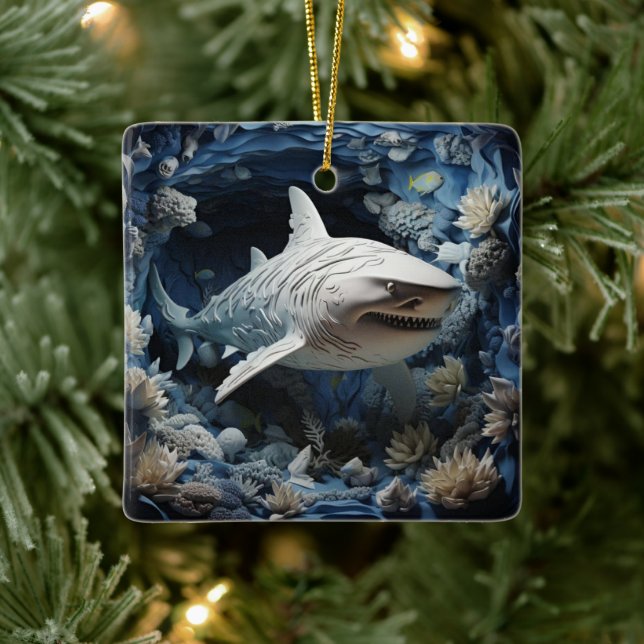 Shark Lover Gift Christmas Ceramic Ornament (Tree)