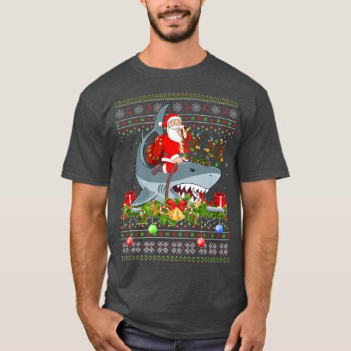 Shark Lover Ugly Santa Riding Shark Christmas T_Shirt