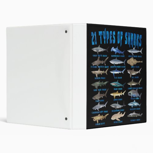 Shark Lovers 21 Types Of Sharks Ocean Animal 3 Ring Binder